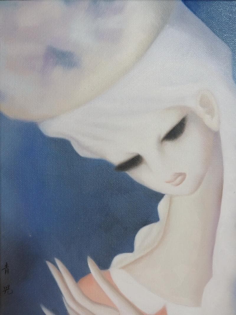 油絵 人物　　東郷青児　 【きれいな帽子】手描き　額付き F6