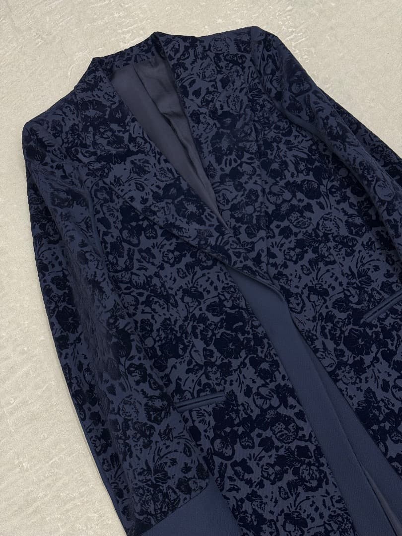 セリーヌ フラワージャガード コート 36 ネイビー CELINE チェスター