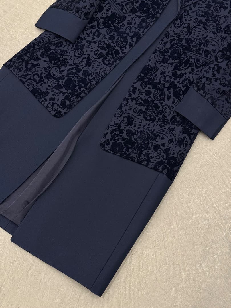 セリーヌ フラワージャガード コート 36 ネイビー CELINE チェスター