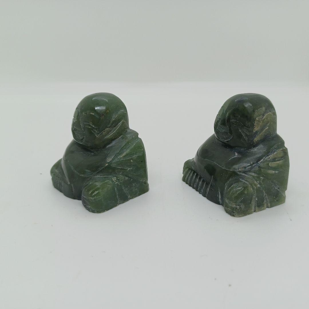 【新品】天然 本翡翠 仏像 彫刻品 宝石 全長3.8cm 2体セット