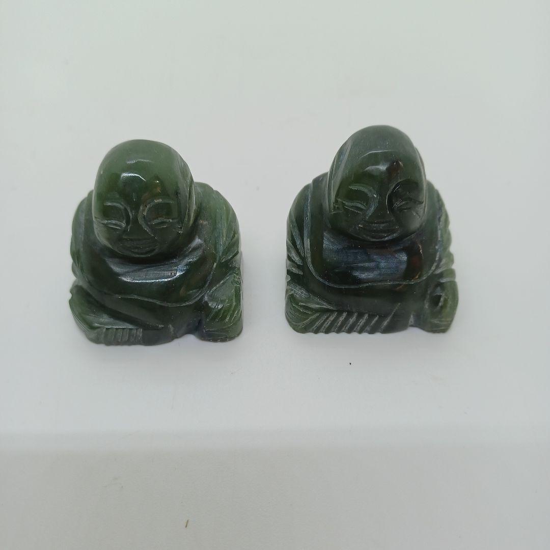 【新品】天然 本翡翠 仏像 彫刻品 宝石 全長3.8cm 2体セット
