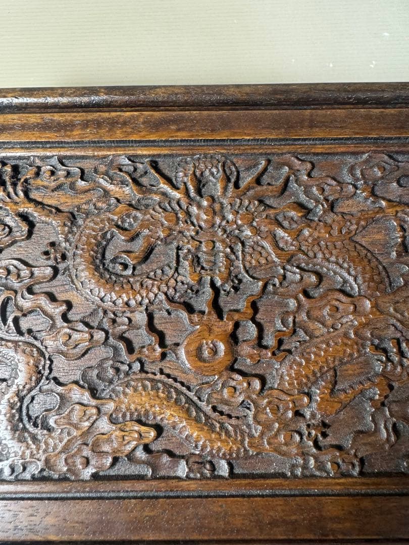 2373 古美術品　細密彫　龍文　木箱　首飾箱　時代物