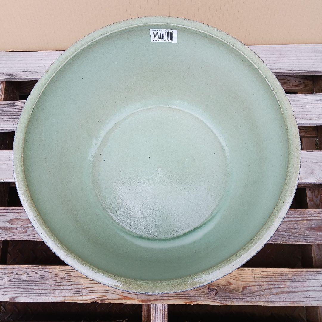 新品　∅50　陶器　睡蓮鉢　特大　難有　メダカ鉢　手造り　青＆緑色　高級　LLB