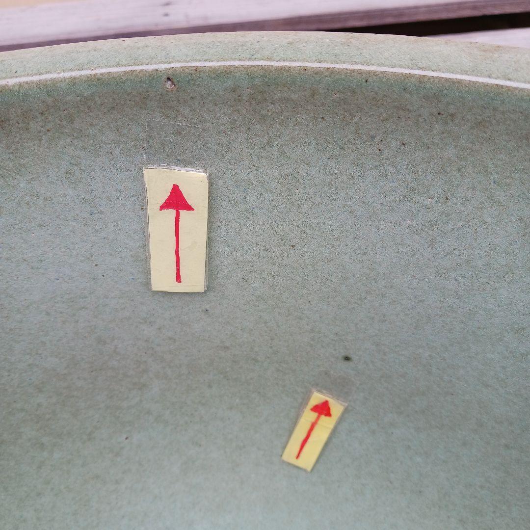 新品　∅50　陶器　睡蓮鉢　特大　難有　メダカ鉢　手造り　青＆緑色　高級　LLB