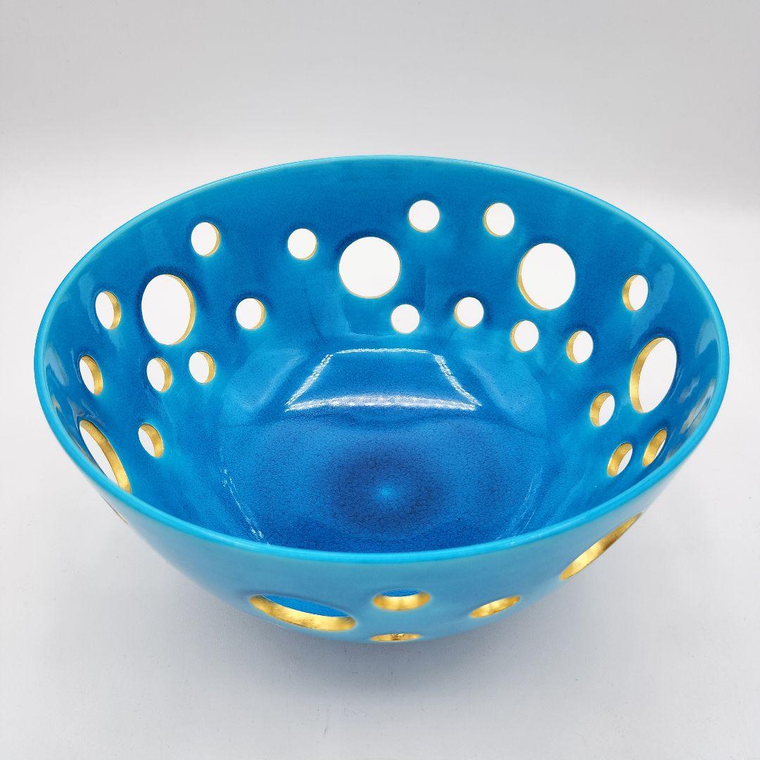 756 菓子鉢　浅黄交趾　水玉透　中村翠嵐　茶道具　茶道