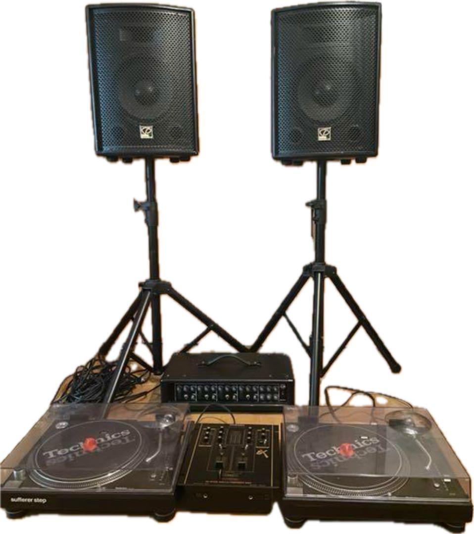 スピーカー2台+ミキサー+ターンテーブル2台セット
