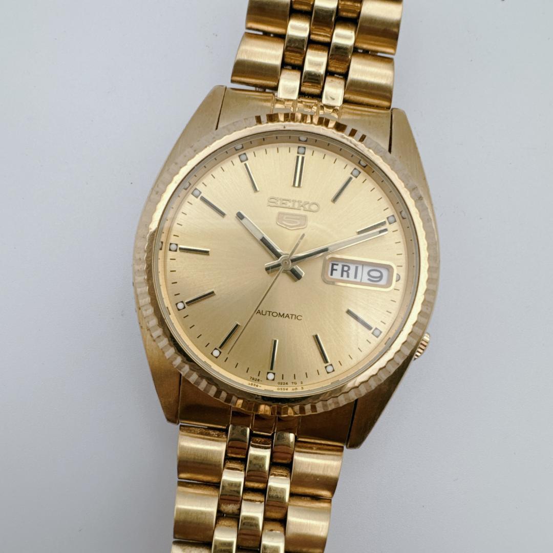 【美品】 SEIKO5 7S26-0500 ゴールド　裏スケ　自動巻　デイデイト