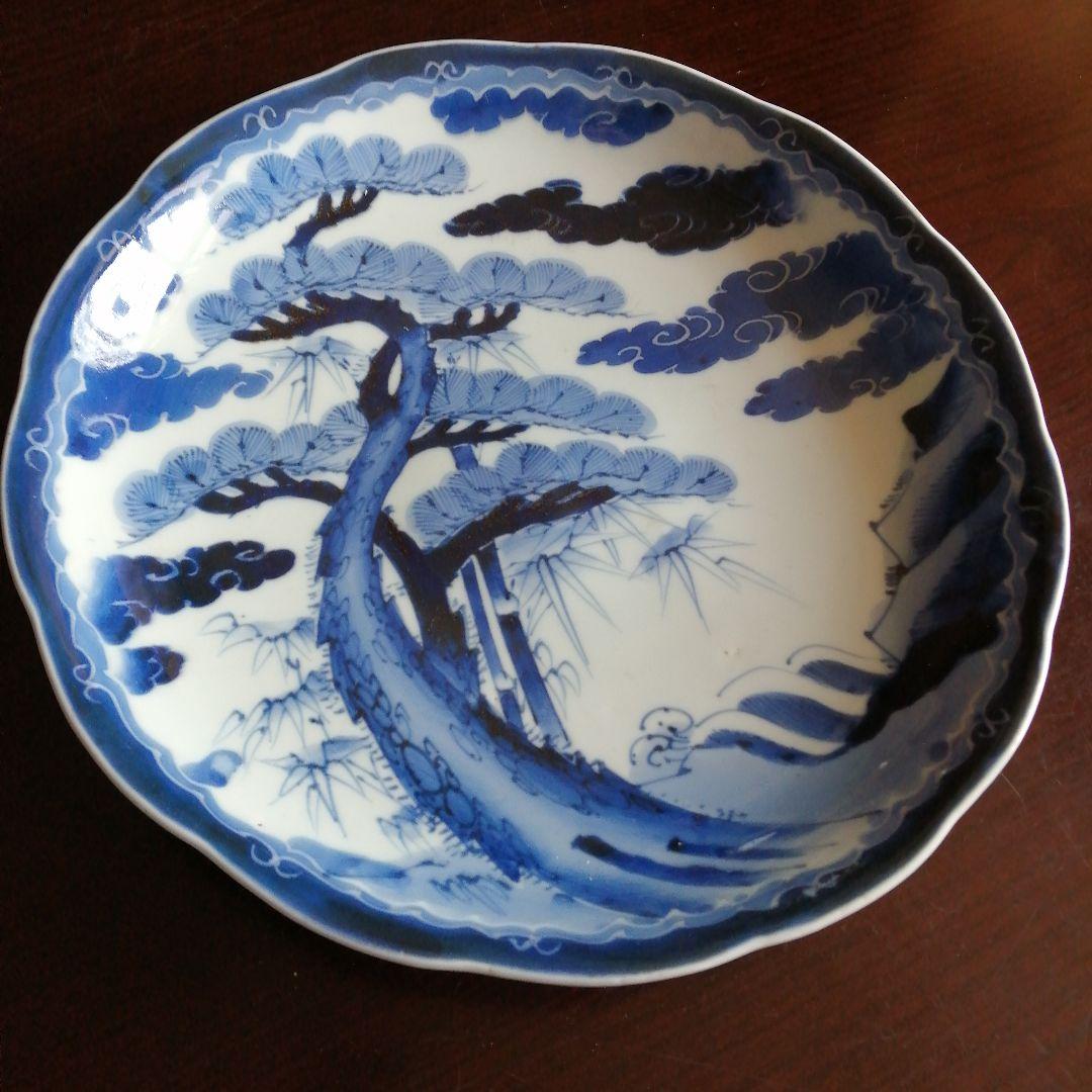 古伊万里　染付輪花縁大皿　31.8cm　江戸中期