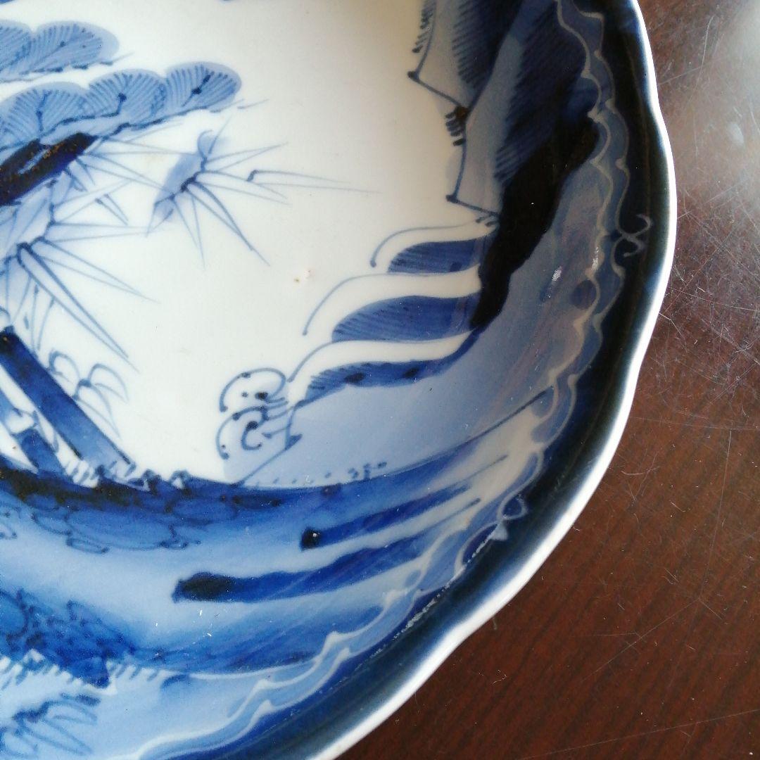 古伊万里　染付輪花縁大皿　31.8cm　江戸中期