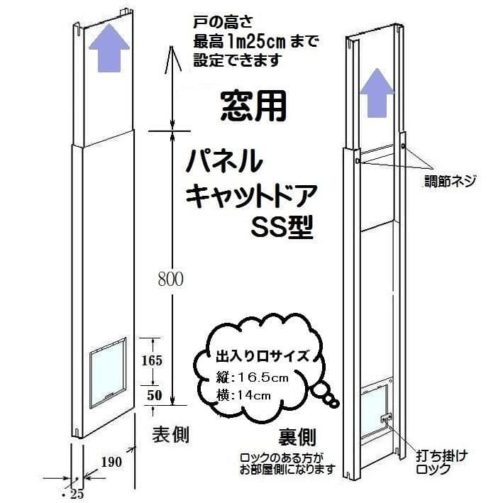 国産工事不要窓サッシ取付用パネルキャットドアSS