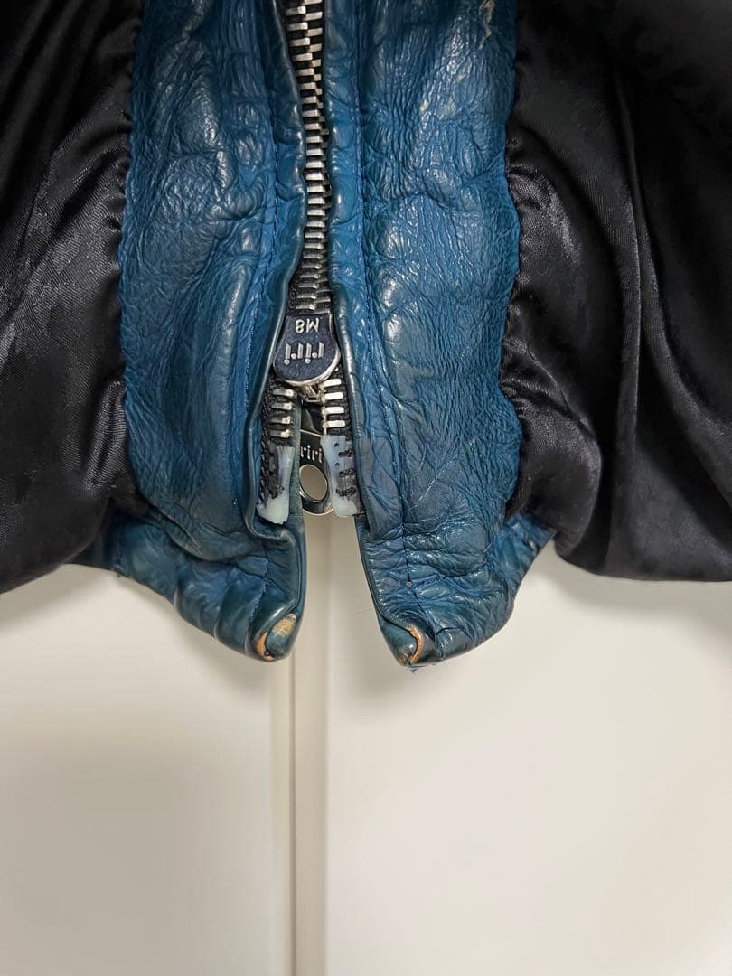 BACKLASH ジャパンカーフ襟付きシングルライダース サイズL 青色