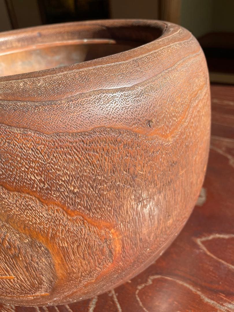 希少　木製火鉢 金箔装飾 花柄デザイン　１００年前　骨董品