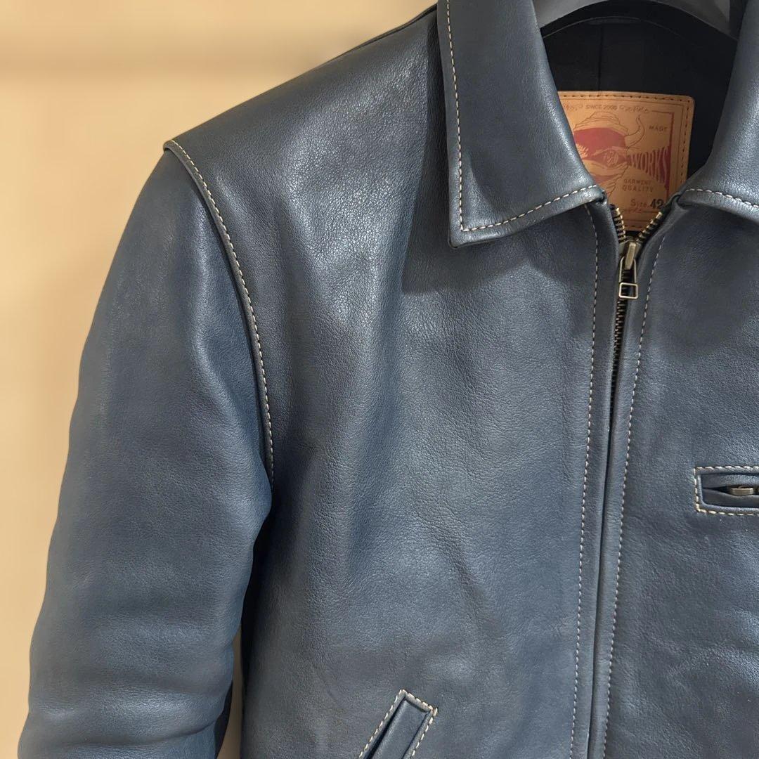 天神ワークス　コバルトブルー　JT-01 シングルジャケット　レザージャケット