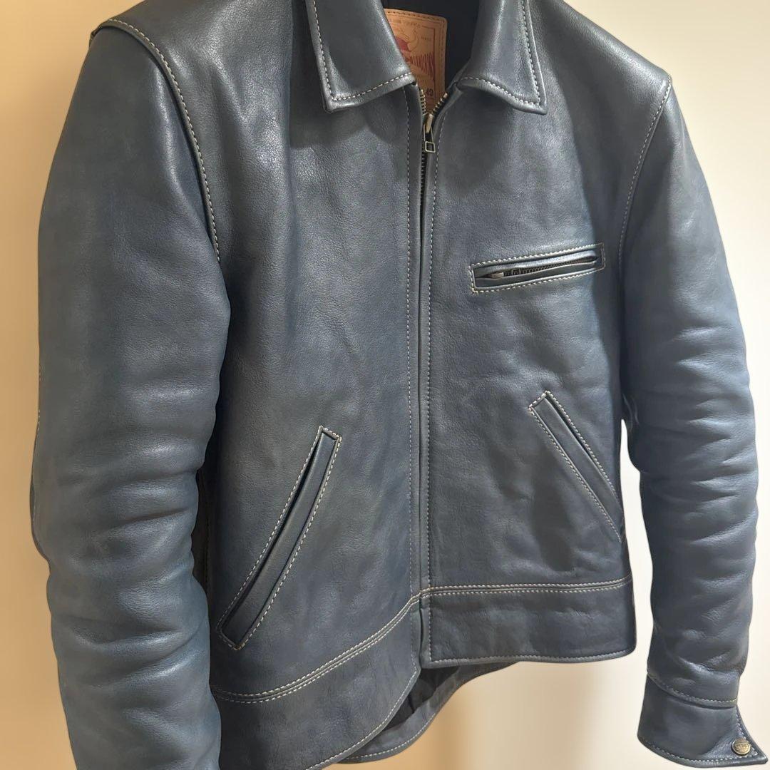 天神ワークス　コバルトブルー　JT-01 シングルジャケット　レザージャケット