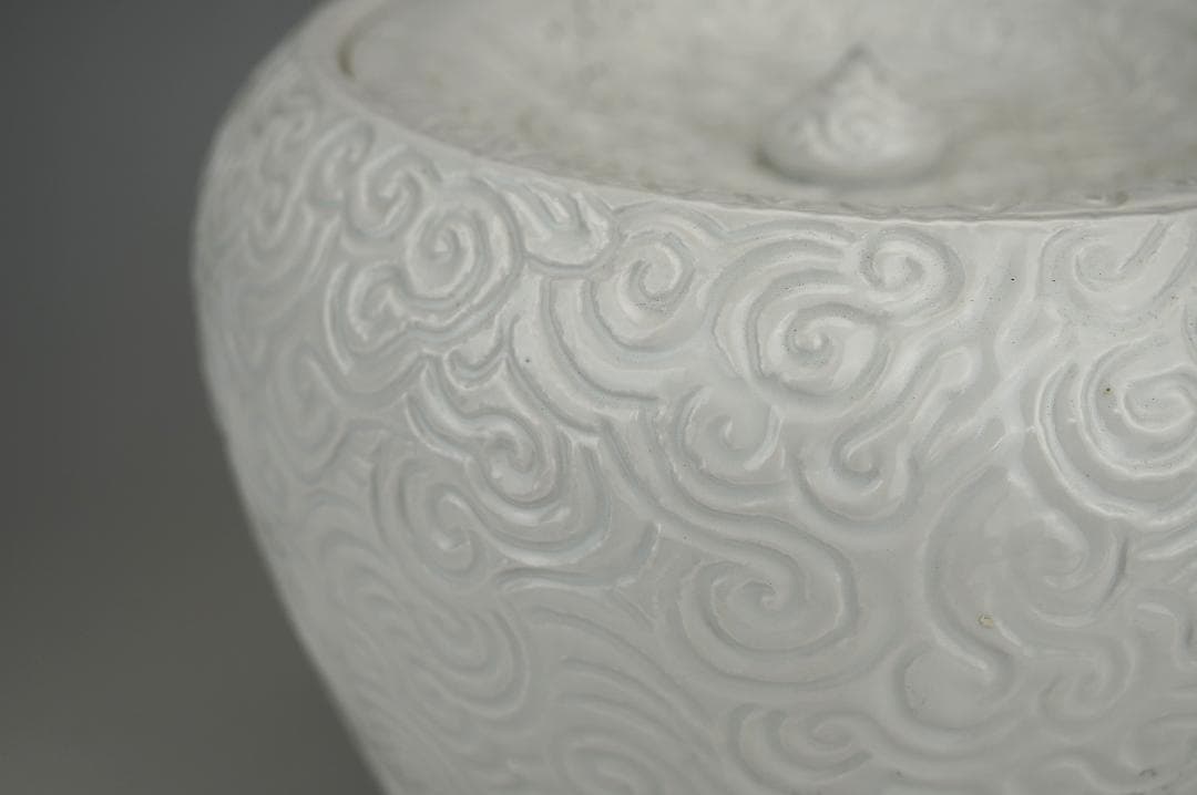 人気陶芸家◆益子焼◆坂田甚内作◆白磁波紋◆水指◆蓋付◆高さ22.4ｃｍ◆陶器美品