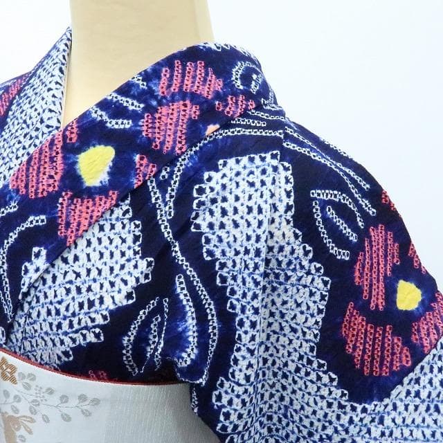 Y3284◆有松鳴海絞り 綿 広衿 仕付け糸・居敷当て付 手縫い 高級浴衣