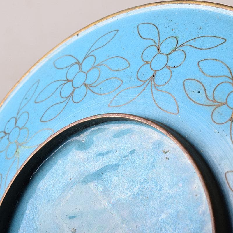 中国　古七宝琺瑯彩　花蝶文盤　皿　V　R8772