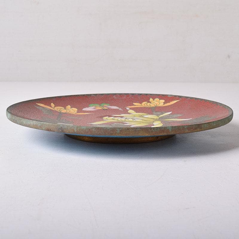 中国　古七宝琺瑯彩　花蝶文盤　皿　V　R8772