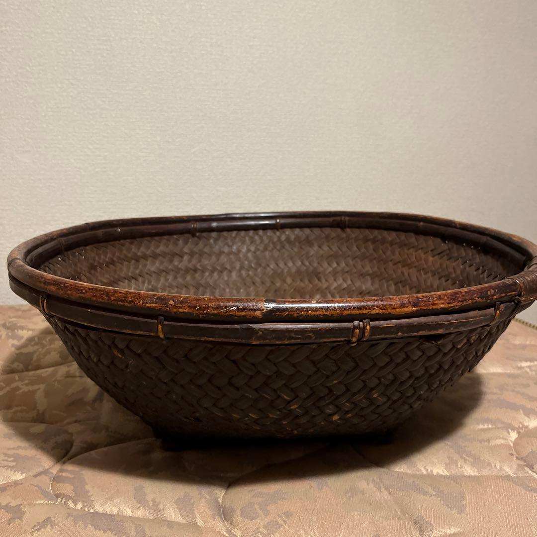 竹製 楕円形バスケット ダークブラウン