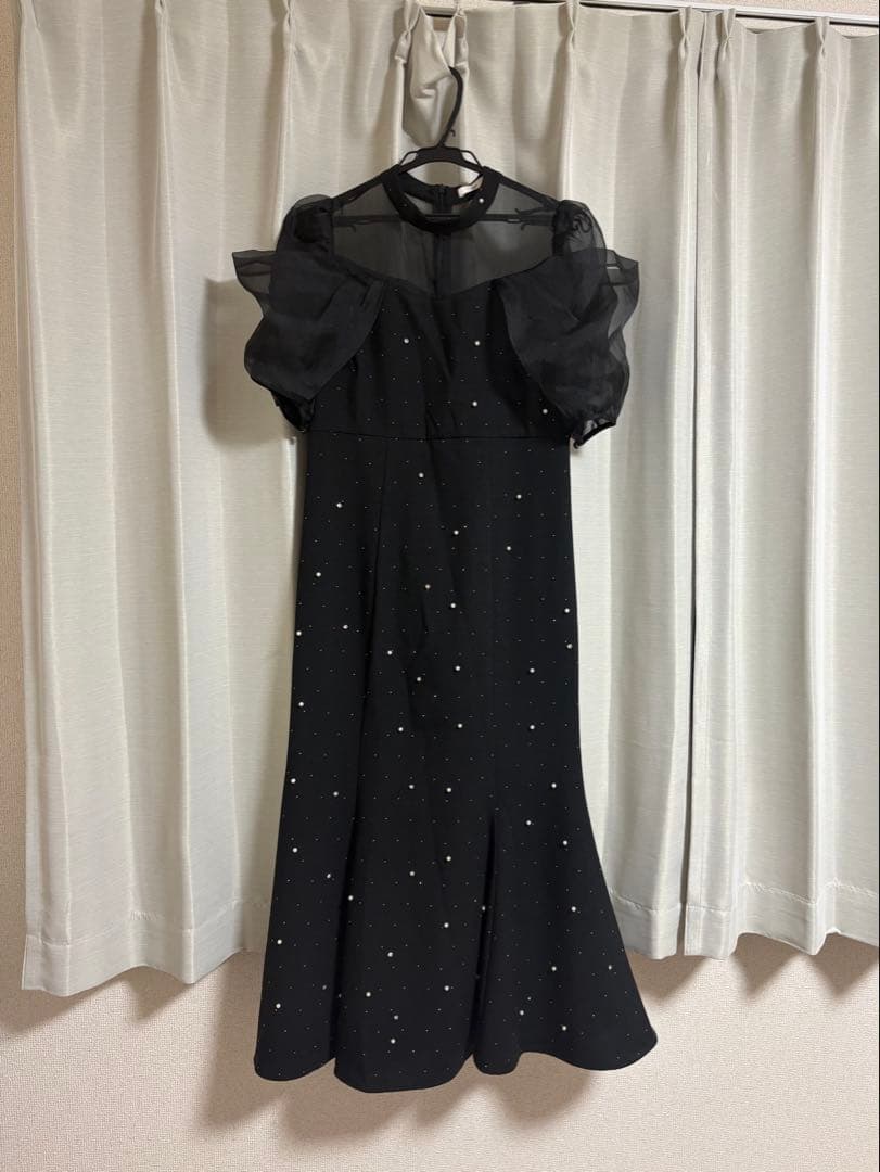 LEJA パールビジューオーガンジーレースマーメイドドレス　ブラック　M