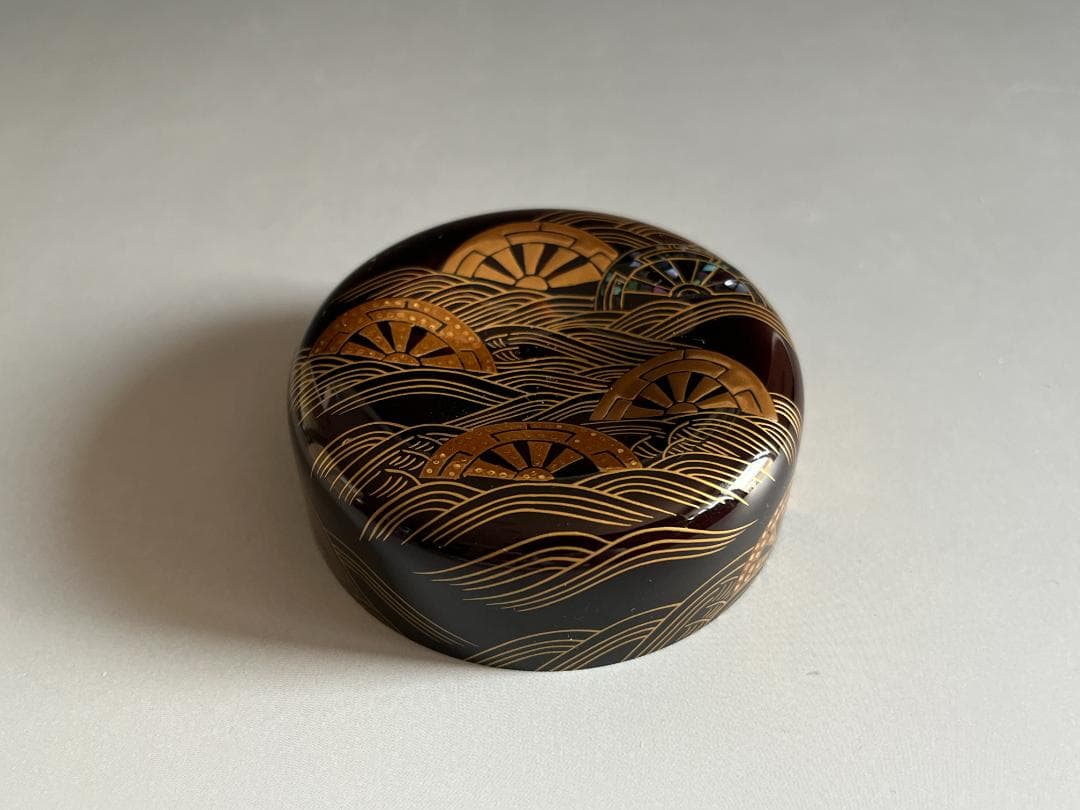 蒔絵師　岡本康光　波車蒔絵　竹大棗　茶道具　薄茶器