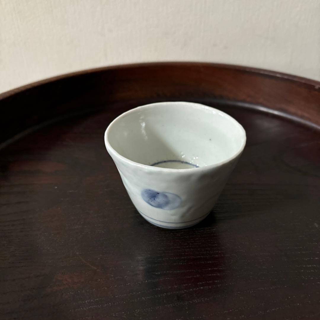 古伊万里染付丸文蕎麦猪口　生掛け　くらわんか　江戸前期　白磁　検:白洲正子　李朝