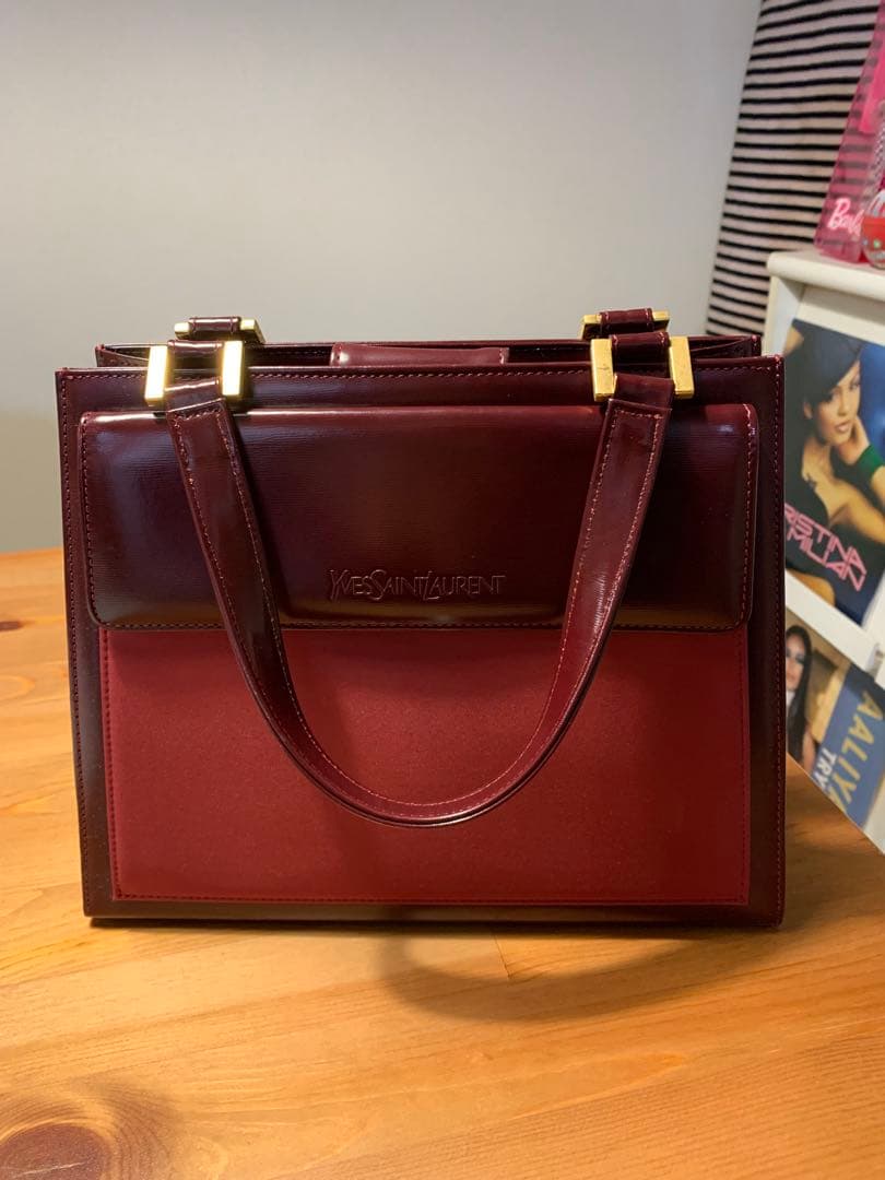 美品 イヴ サンローラン ヴィンテージ YSL バーガンディ レザー