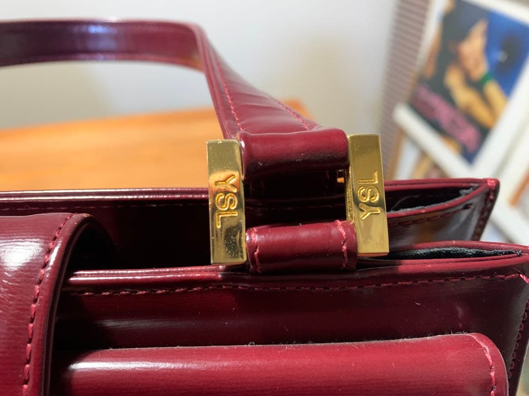 美品 イヴ サンローラン ヴィンテージ YSL バーガンディ レザー