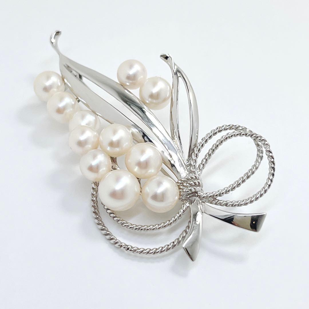 美品✨MIKIMOTO ミキモト パール　11球　ブローチ　コサージュ　リボン