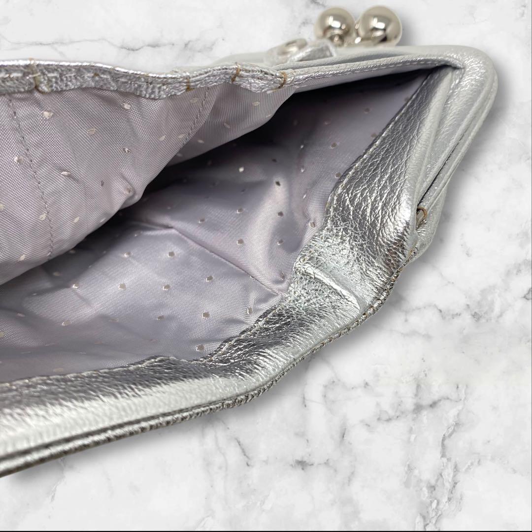 未使用 perche ペルケ マルチスタッズがま口二つ折りウォレット シルバー