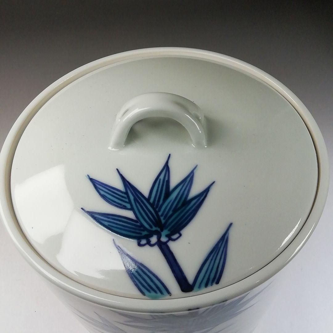 Ｔ１９３　水指　『染付　岩竹』『押小路窯　庄左ェ門』　共箱　茶道具