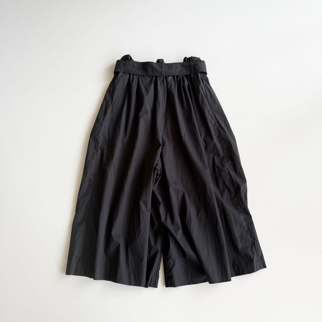 【ジョンスメドレー】ガウチョパンツ ベルト付 ワイド 黒 コットン 柔らかM相当