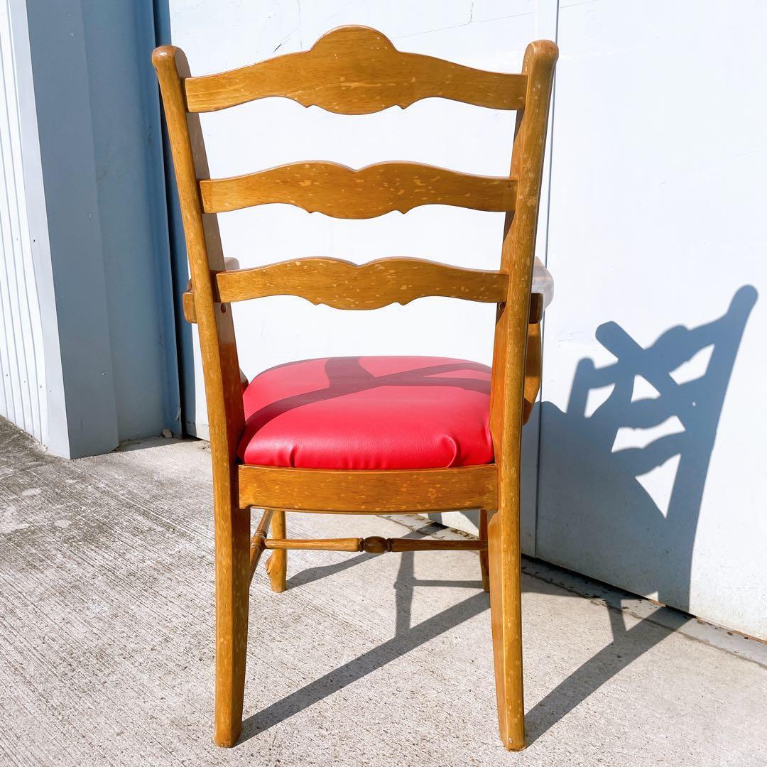 【極美品】フランスアンティーク アームチェア ダイニングチェア 猫脚 赤レザー①