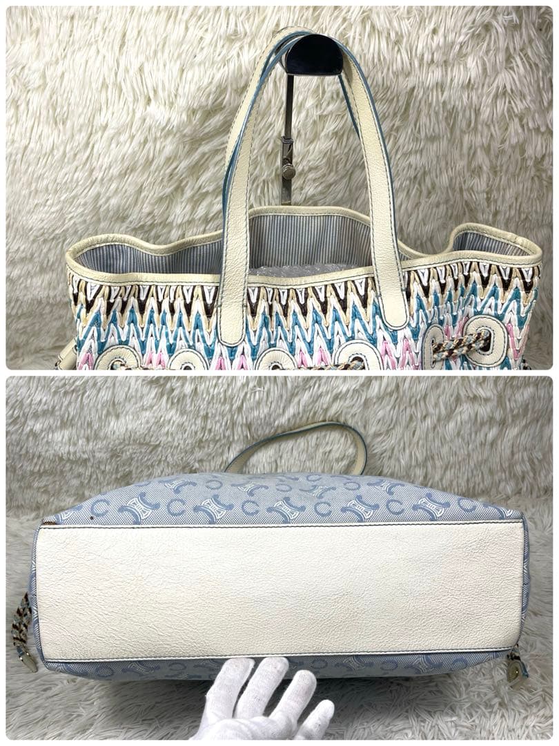 CELINE ハンドバッグ　Cマカダム　ストローハンドバッグ　キャンバス