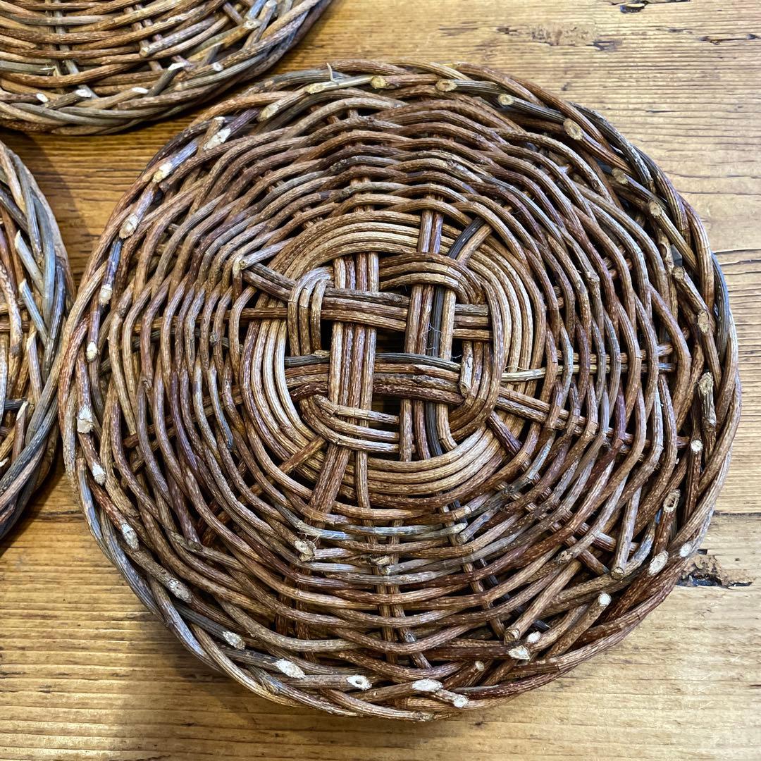 あけび編みプレート工芸品15㎝5枚セット　茶托工芸品蔓あけびかご菓子器銘々皿茶席