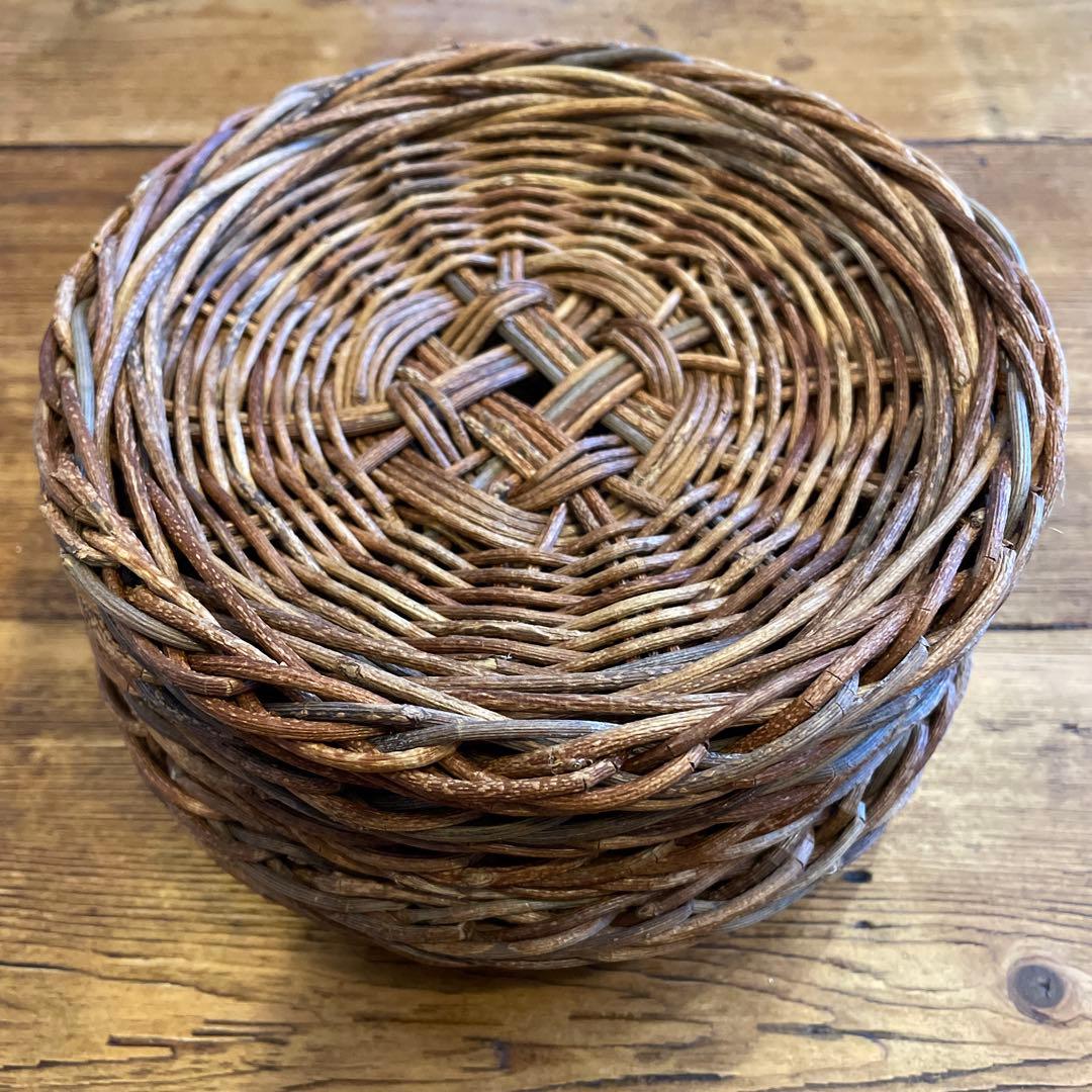 あけび編みプレート工芸品15㎝5枚セット　茶托工芸品蔓あけびかご菓子器銘々皿茶席