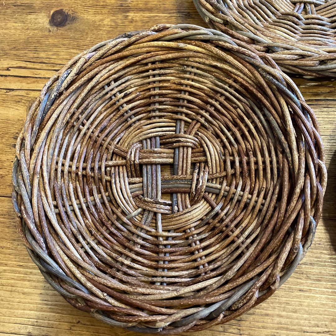 あけび編みプレート工芸品15㎝5枚セット　茶托工芸品蔓あけびかご菓子器銘々皿茶席