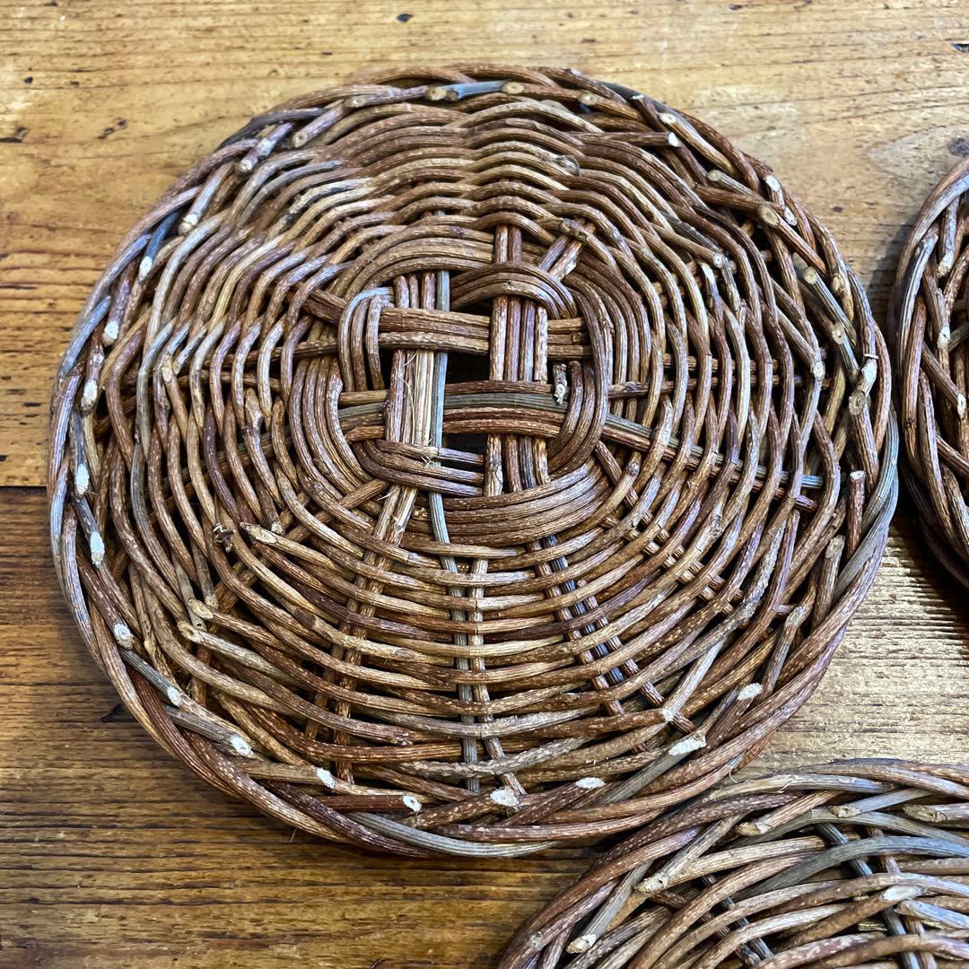 あけび編みプレート工芸品15㎝5枚セット　茶托工芸品蔓あけびかご菓子器銘々皿茶席