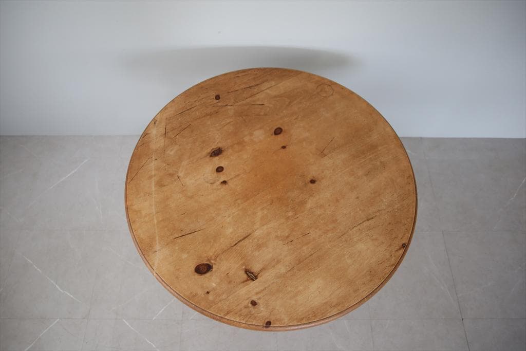 英国アンティーク木製ラウンドダイニングテーブル/円形机/パイン材(88-19)