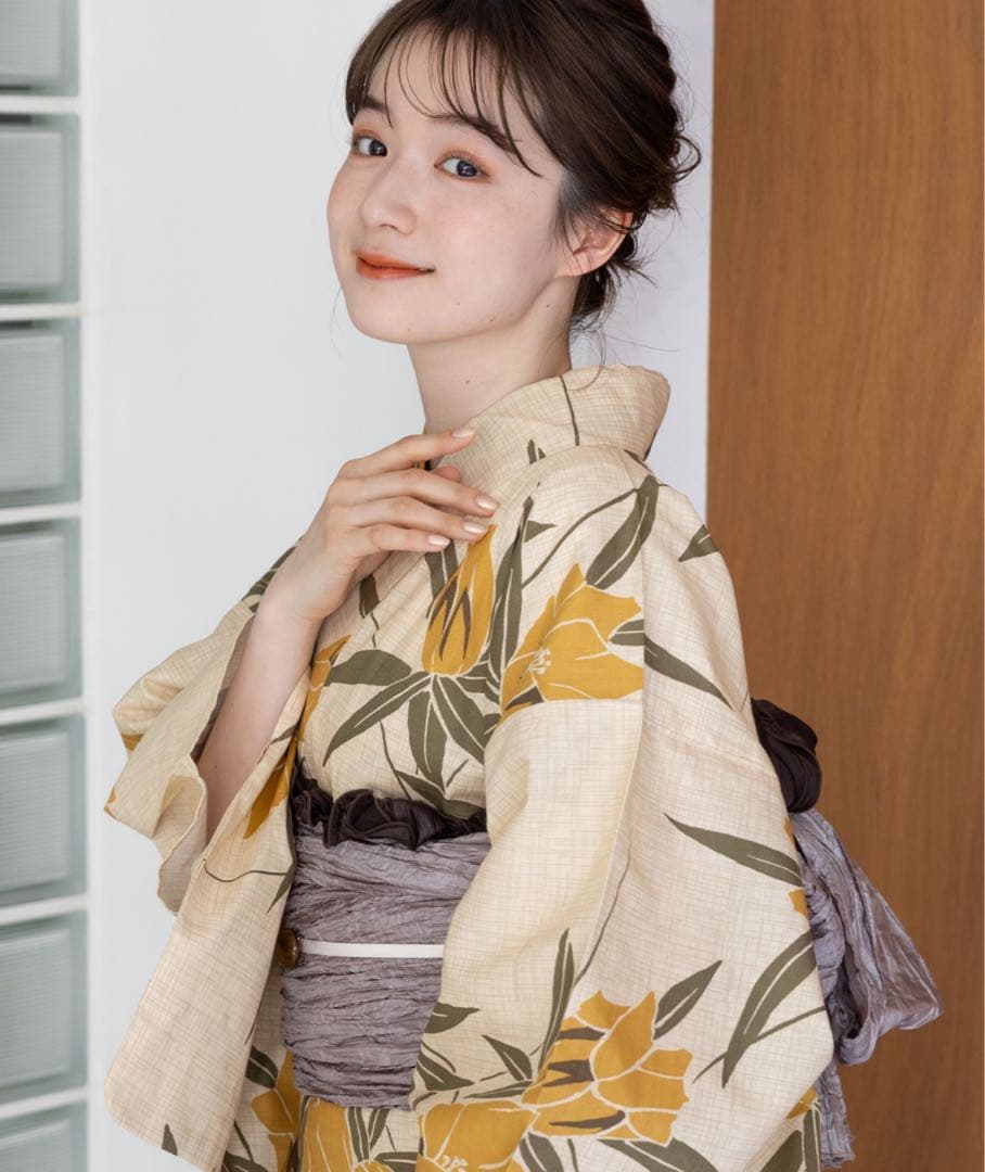 浴衣館グレース　こだわり浴衣５点セット（イエロー系）