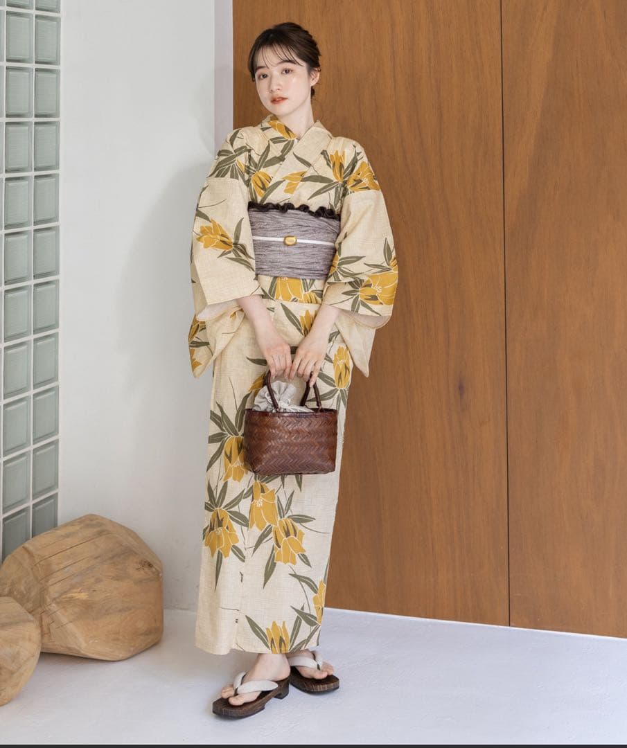 浴衣館グレース　こだわり浴衣５点セット（イエロー系）