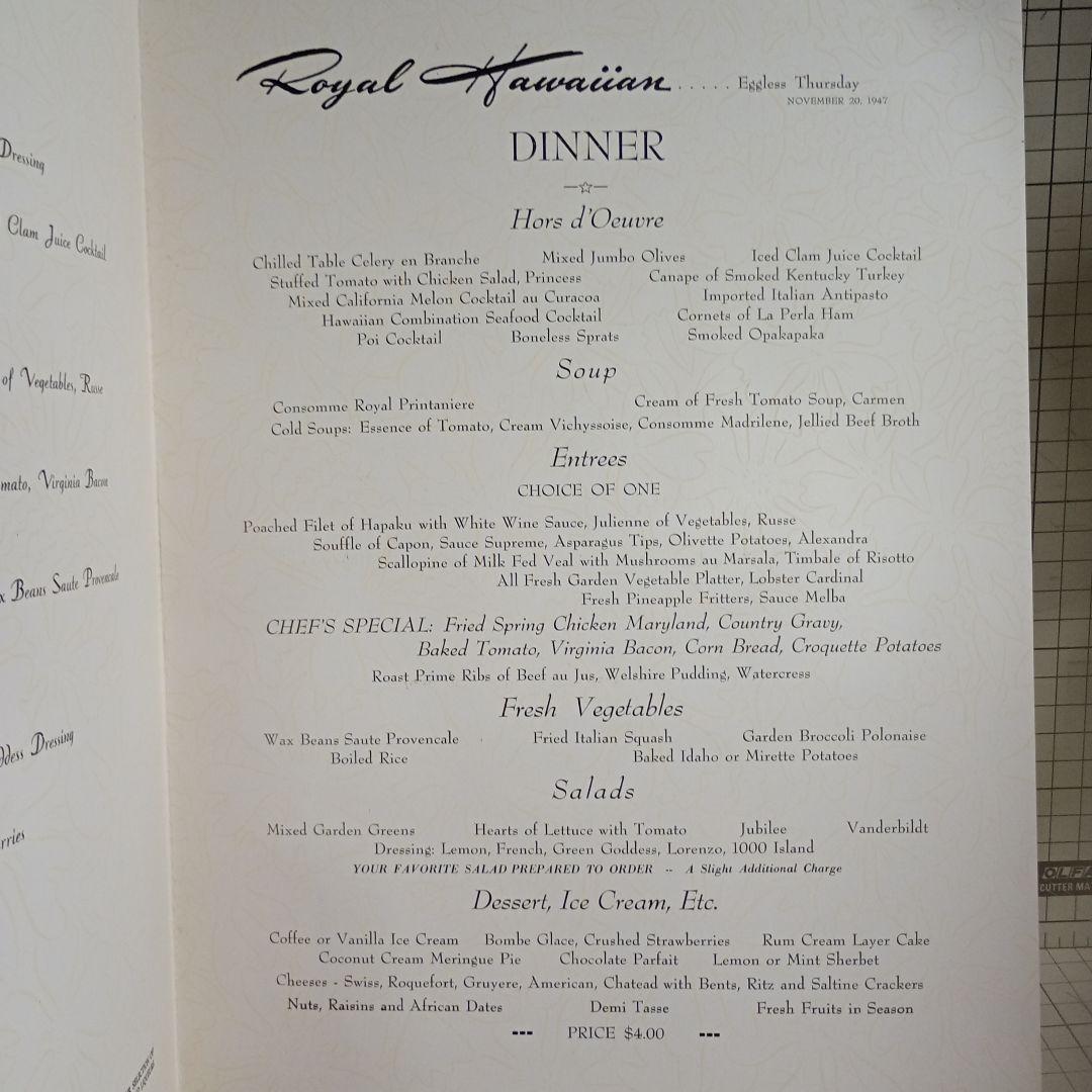 ROIYAL HAWAIAN HOTEL DENER メニュー　希少　ハワイ