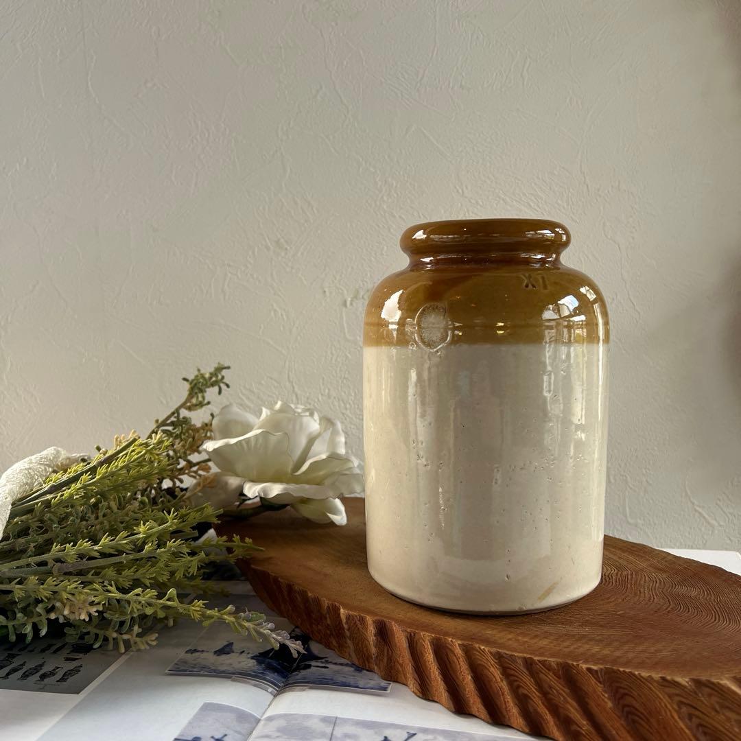 k147 英国アンティーク ストーンウェア製ジャー（ジャムポット・ボトル）保存瓶