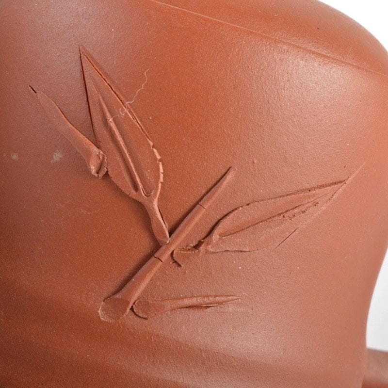 中国　紫砂　朱泥　竹文　蝉摘　急須　茶壷　在銘　C　R6164