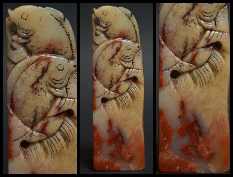 古印材 寿山石細工彫り『鯉登龍門』明治期庚子年款 印材3点セット仿漢文衍刀法作篆