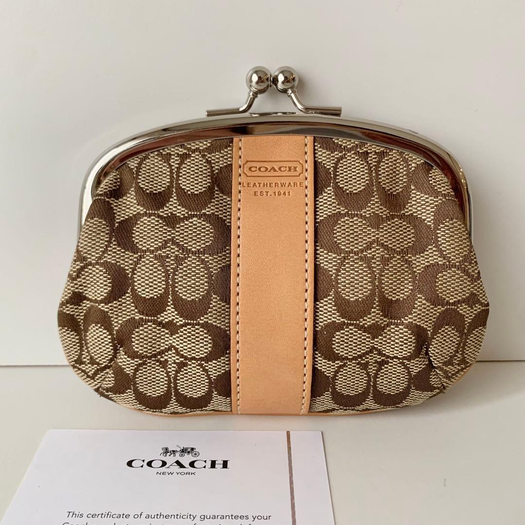 【COACH】コーチ　がま口　ポーチ　シグネチャー　ベージュ　新品　お財布
