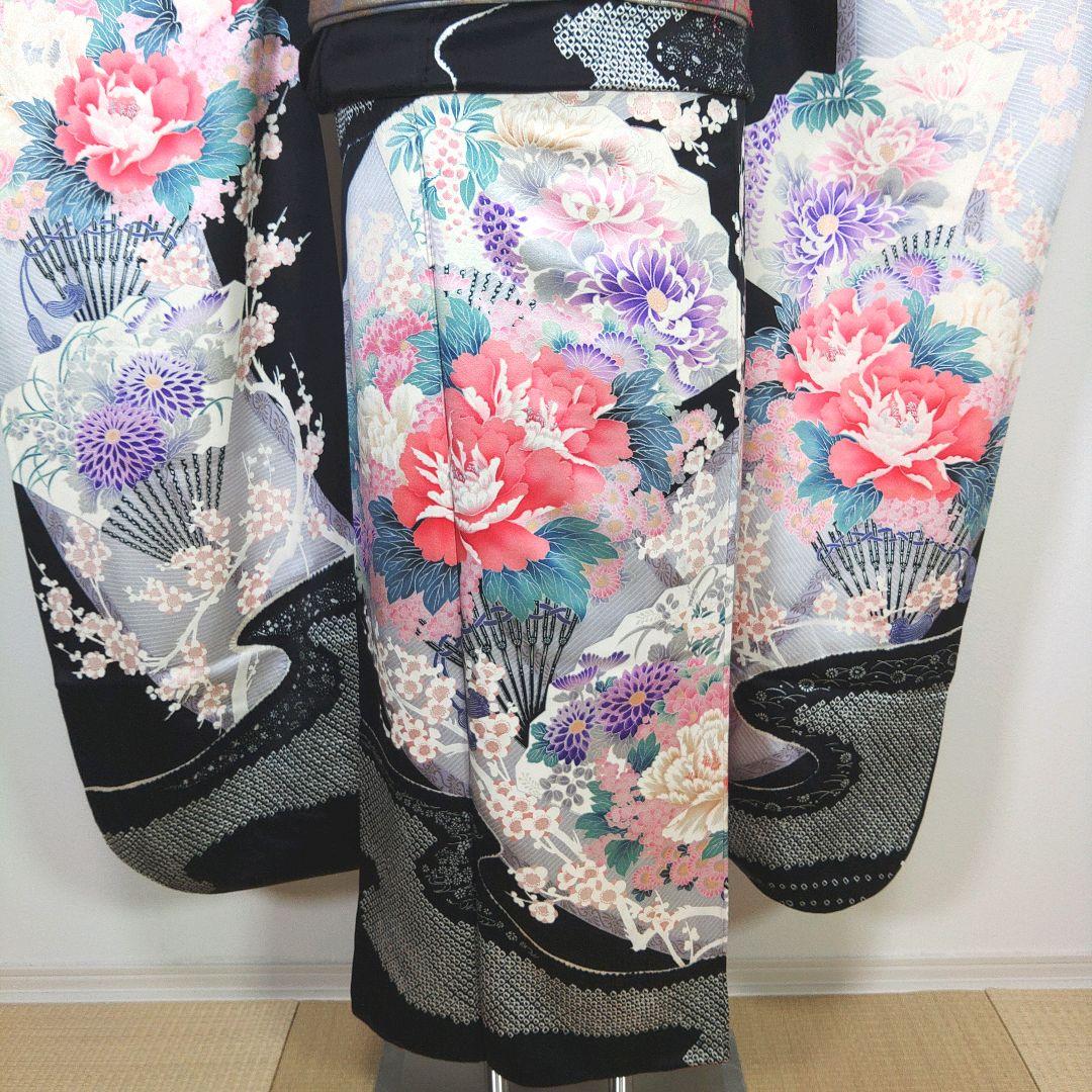 格安！！　振袖フルセット　11点　成人式　結婚式　前撮り　黒　ブラック　絞り　紫