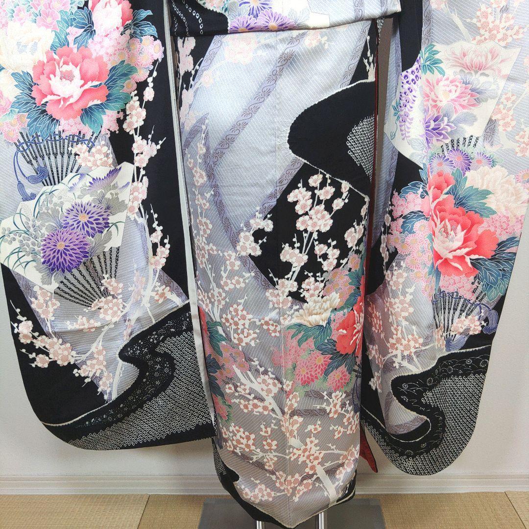 格安！！　振袖フルセット　11点　成人式　結婚式　前撮り　黒　ブラック　絞り　紫