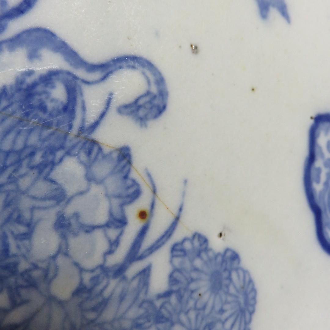 骨董 小皿 皿 5枚 印判手 染付 鳥文様 ニュウ 欠け 訳あり