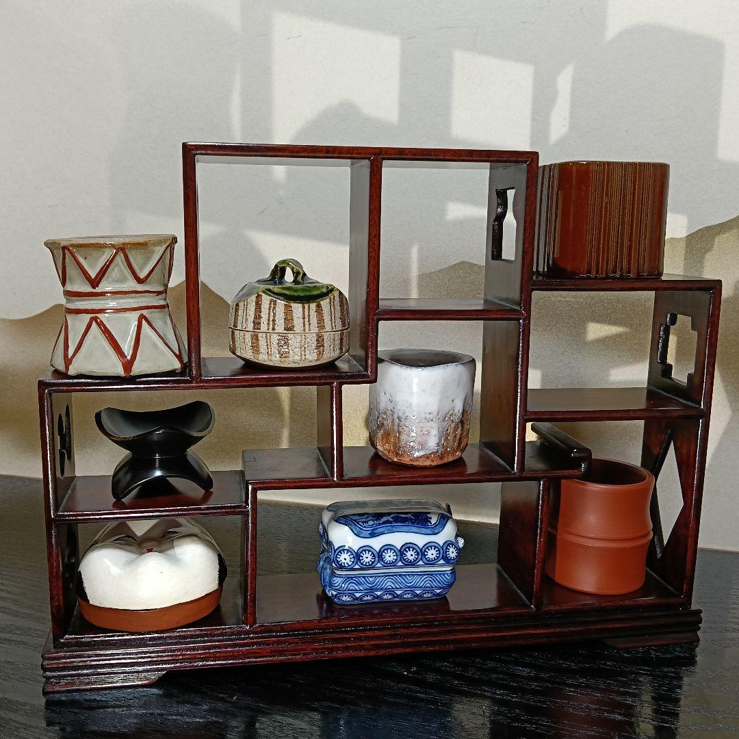 AM4 飾棚 違棚 香合 蓋置八点 茶道具 美品 中国茶棚